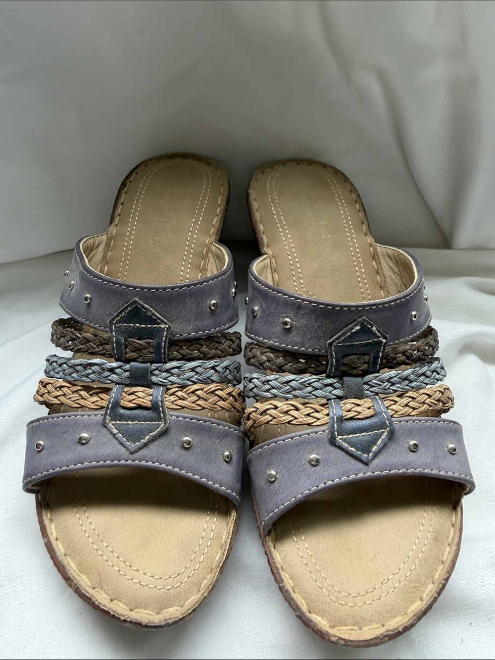 Sonia Rykiel Braided Multi-Color Slide Mules - Gray, Tan & Brown